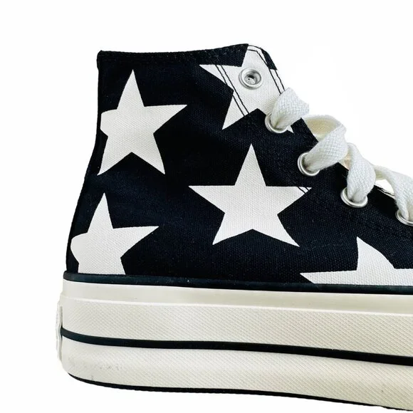 ✨Converse Women Shoes Sz 9 Ctas Lift Platform Hi Large Stars Black Beige A09903C - Picture 10 of 10